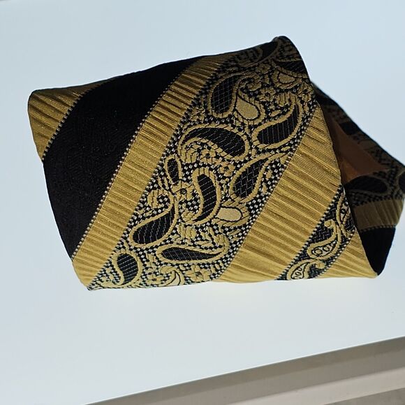 Colosseo Di Roma Mens Neck Tie Polyester Yellow Black Texture Diagonal Vintage - Picture 10 of 10